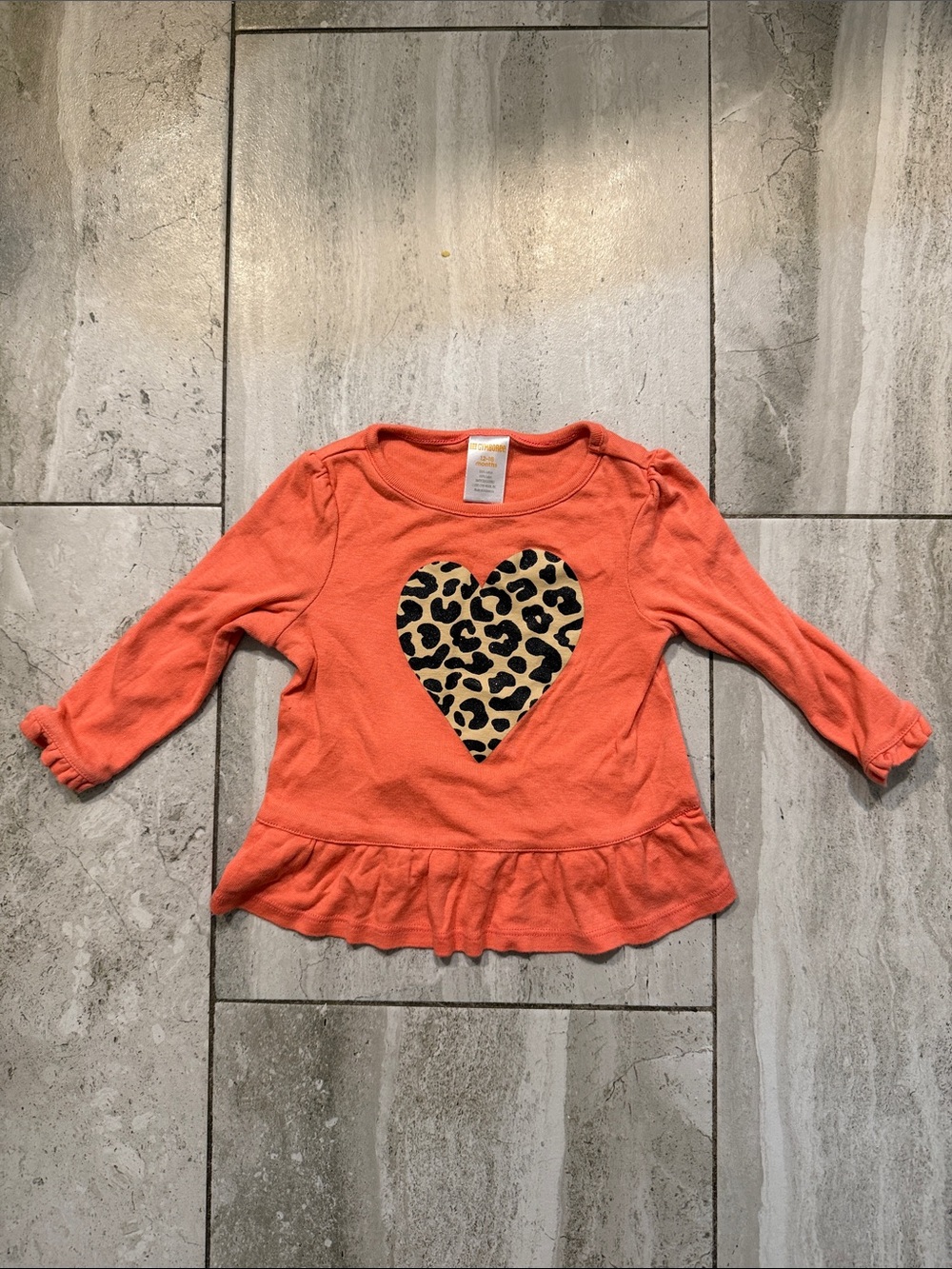 Gymboree Coral Long-Sleeve Peplum Top with Leopard Heart